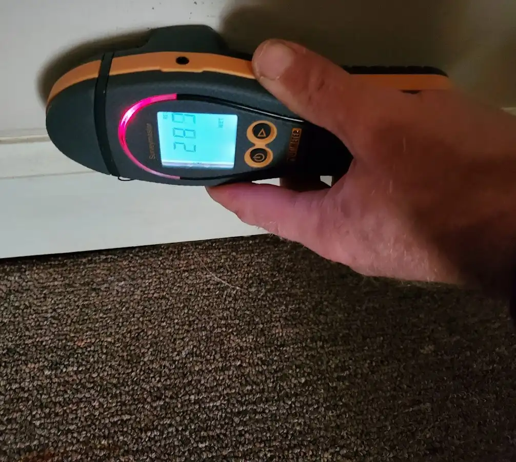 Moisture detection at baseboard during Burst Pipe Cleanup in Northport